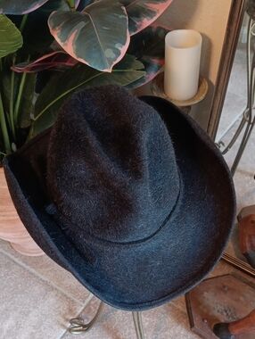 Vtg Joe Bill Miller Black Hairy Long Hair Wool C-Crown Fedora Hat Betmar RN18537